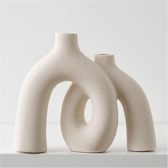 Hug Donut Decorative Vase Set - Modern Nordic Boho Style Vases Home Decor, Matte Ceramic Decorations for Living Room Shelf, Bookshelf Mantle Entryway Table or Console Dcor (Cream White)