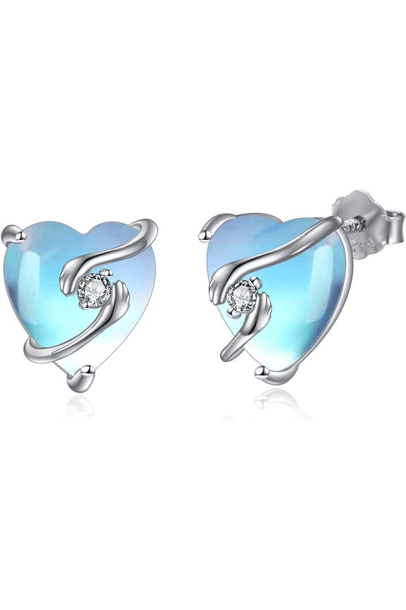 Hug Earrings Sterling Silver Moonstone Hug Hand Stud Earrings Jewelry Valentine's Day Christmas Gifts for Women