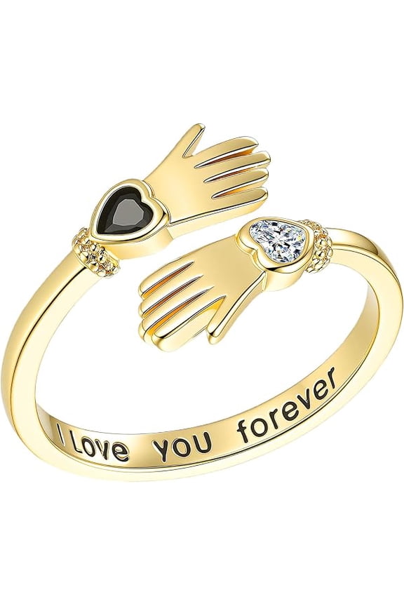 Hug Hands Couple Rings, Adjustable Open Heart Zirconia Band for Daily Wear