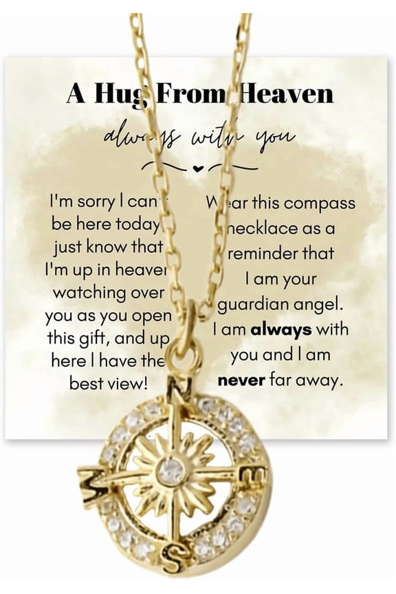 A Hug From Heaven Compass Necklace, Memorial Compass Pendant Necklace for Women, Guardian Angel Remembrance Necklace Jewelry Sympathy Gift for Loss of Loved One[t771]