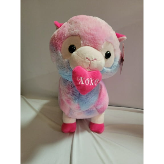 Hug Me Llama Alpaca Plush Stuffed Animal w/ Xoxo Heart Plush New w/ Tags Tie Pink 17