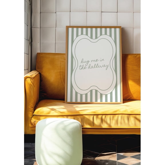Hug Me in the Hallway Wall Art Romantic Quote Print Bedroom Decor for Couples Green Wall Art