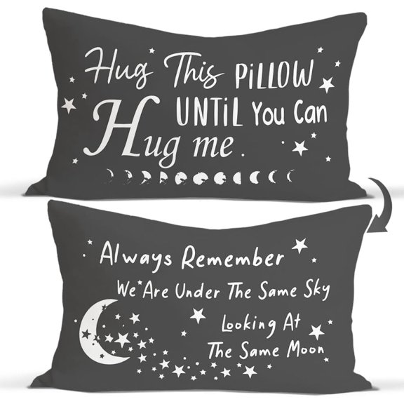 Hug Me Moon Gray Pillow Covers, Girlfriend Boyfriend Remember Me Gifts, 12x20 Pillow Cover, Decorative Pillows Cover for Bed, Valentine''s Day Birthday Gifts for Girlfriend