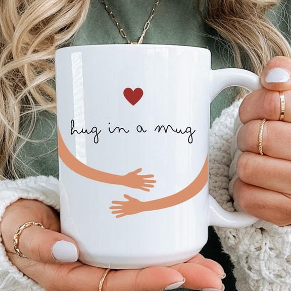 Hug in a Mug Coffee Cup  Cute Heart and Arm Design  Ceramic Tea Mug  Heartwarming Gift for Mom, Friend, or Coworker  Dishwasher and Microwave Safe  Inspirational Comfort Gift