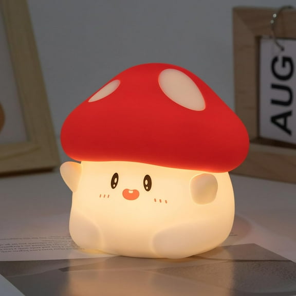 Hug Mushroom Night Light, 50-Hour Battery & Pat Control, Squishy Lamp for Kids Bedroom, Girls, USB Rechargeable with Timer, Women Gifts