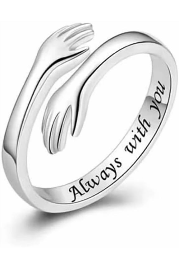Hug Ring For Granddaughter, Silver Ring For Women With Always With You Adjustable And Non Tarnish Minimalist Birthday Jewelry Gift