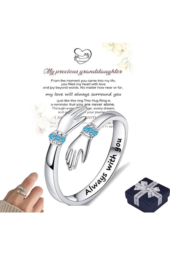 Hug Ring for Granddaughter, Always Keep Me in Your Heart Custom Birthstone Hug Ring, Granddaughter Gifts from Grandma, RingAdjustable Size Birthday Christmas Gifts for Women