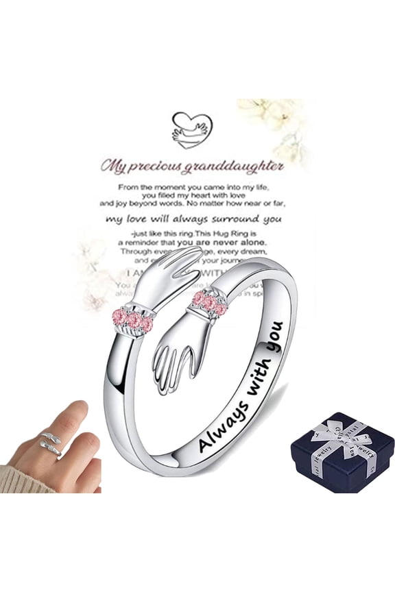Hug Ring for Granddaughter, Always Keep Me in Your Heart Custom Birthstone Hug Ring, Granddaughter Gifts from Grandma, RingAdjustable Size Birthday Christmas Gifts for Women