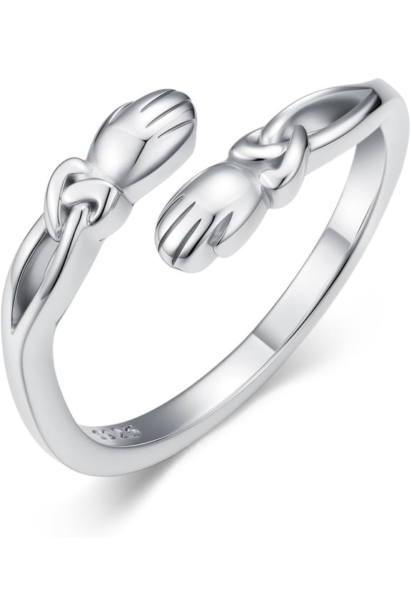 Hug Ring for Women 925 Sterling Silver Adjustable Hugging Hands Open Love Promise Friendship Ring Always with You