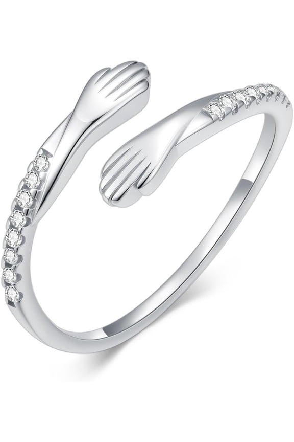 Hug Ring for Women 925 Sterling Silver Adjustable Hugging Hands Open Love Promise Friendship Rings Always with You