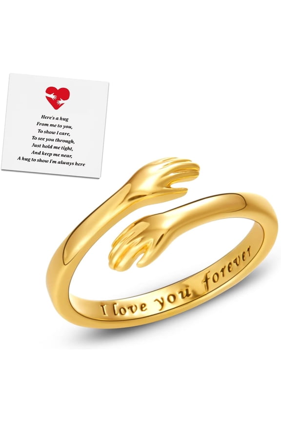 Hug Rings for Women Silver Hugging Hands Ring Adjustable 14K Gold Plated Daughter Rings from Mom Jewelry for Couples