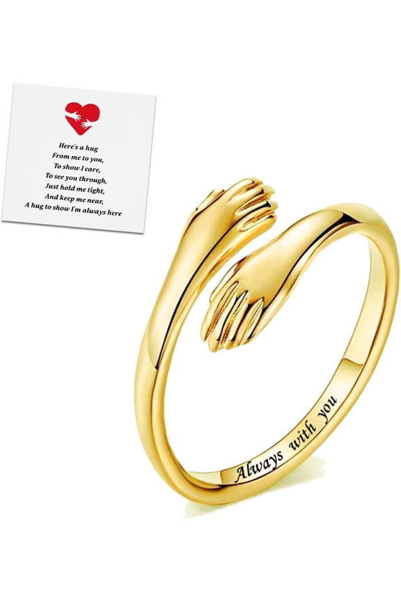 Hug Rings for Women Silver Hugging Hands Ring Adjustable 14K Gold Plated Daughter Rings from Mom Jewelry for Couples