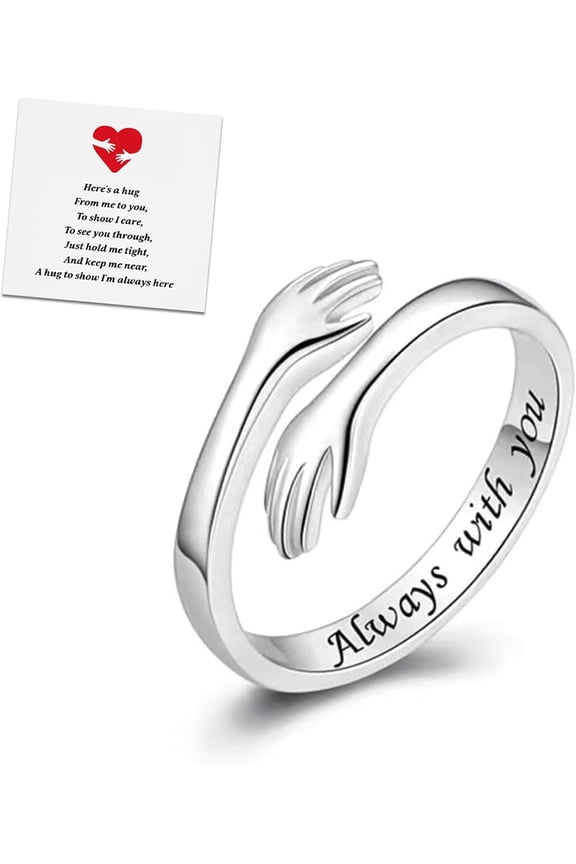 Hug Rings for Women Silver Hugging Hands Ring Adjustable 14K Gold Plated Daughter Rings from Mom Jewelry for Couples