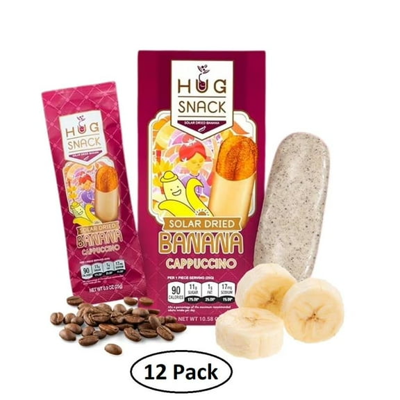 Hug Snack Natural Sun-Dried Banana, Cappuccino Flavor, Chewy Texture, Healthy Fruit Snacks, Made from Whole Banana (Pack of 12)