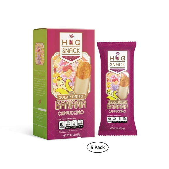 Hug Snack Natural Sun-Dried Banana, Cappuccino Flavor, Chewy Texture, Healthy Fruit Snacks, Made from Whole Banana (Pack of 5)