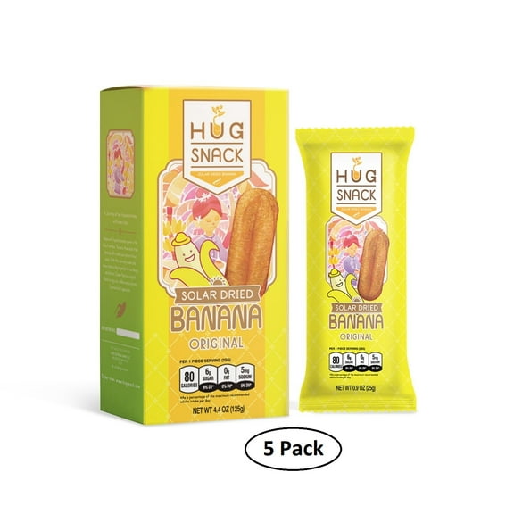 Hug Snack Natural Sun-Dried Banana, Naturally Sweet, Chewy Texture, Healthy Fruit Snacks, Made from Whole Banana (Pack of 5)