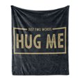 thumbnail image 1 of Hug Soft Flannel Fleece Throw Blanket, Modernistic Square Stamp Like Romantic Text Just 2 Words Hug Me, Cozy Plush for Indoor and Outdoor Use, 60" x 80", Dark Tan Dark Night Blue, by Ambesonne, 1 of 5