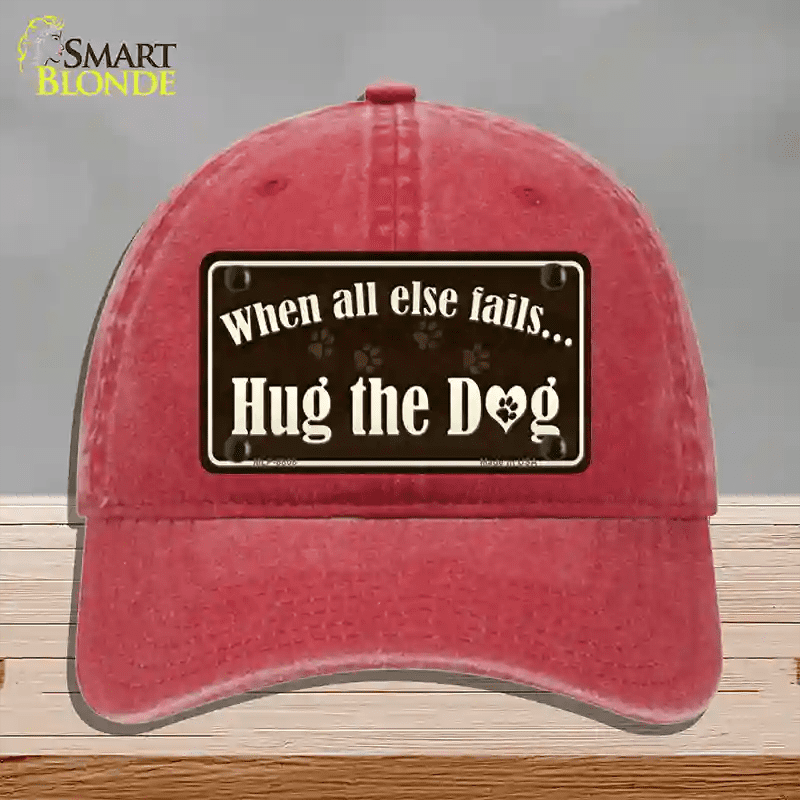 Hug The Dog Novelty License Plate Hat Unconstructed Cotton Red ...