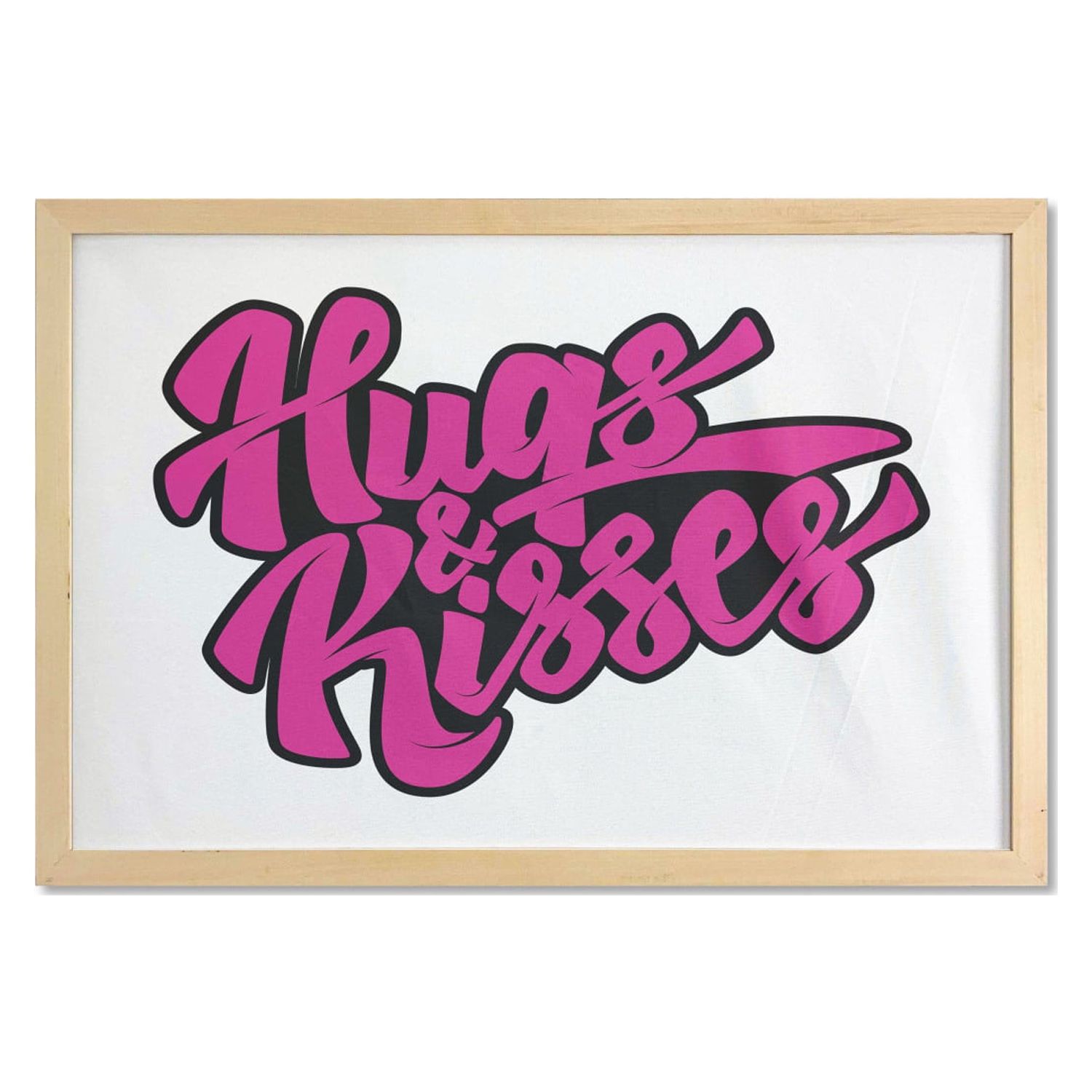 Hug Wall Art with Frame, Love Theme Hugs and Kisses Calligraphy ...