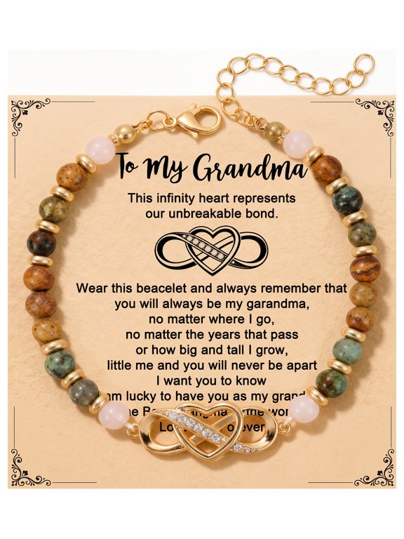 Infinity Love Grandma Bracelet for Women, Natural Stone Beaded Bracelets for Grandma, Birthday Christmas Mothers Day Gifts for Grandmother, Gold