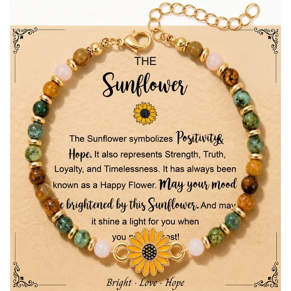 HugMemories Sunflower Bracelet, Natural Stone Beaded Bracelets Encouragement Gifts, Inspirational Gifts for Women, Birthday Christmas Thank You Mother Days Gifts for Friends Daughter Coworkers