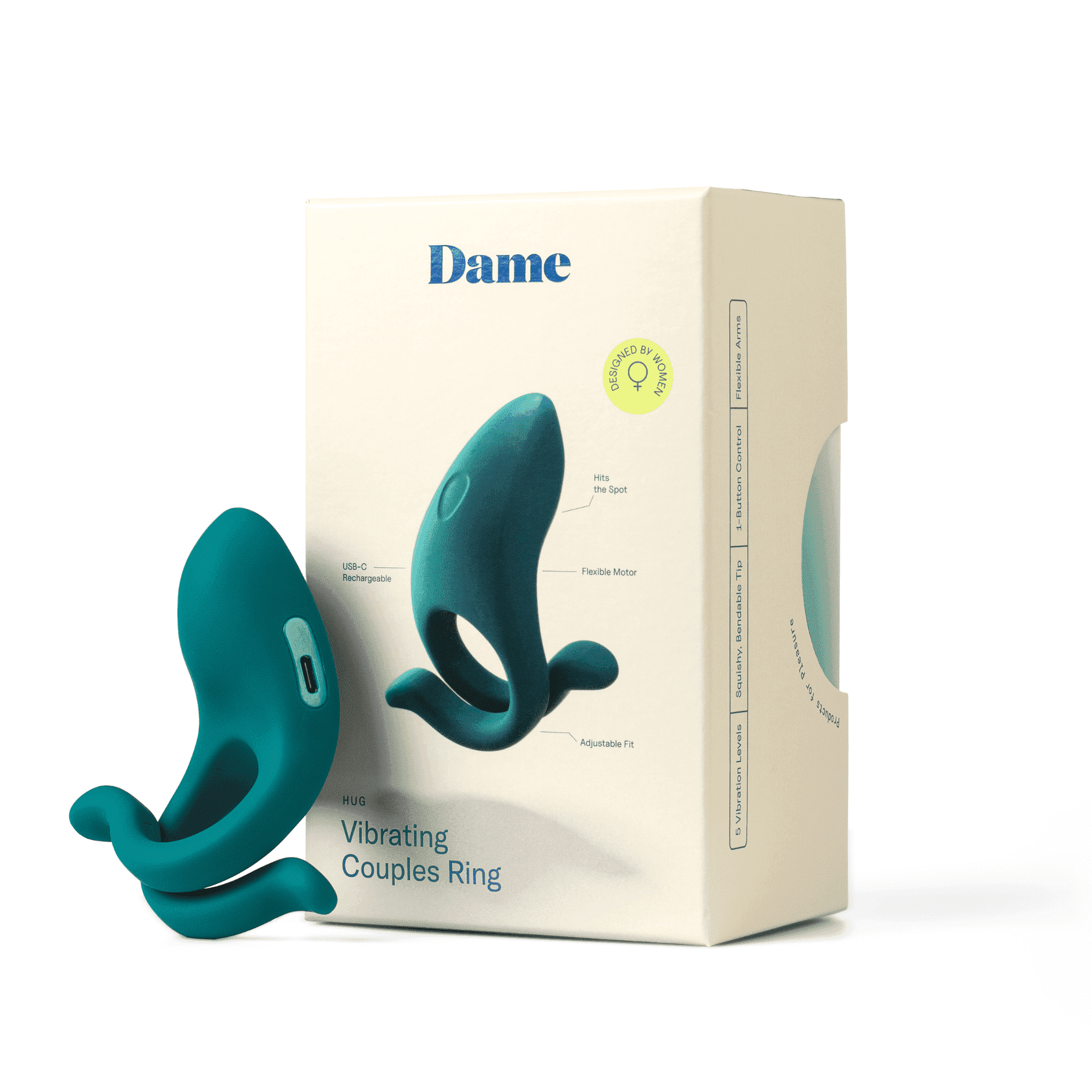Dame Products Hug Waterproof Wearable Body Massager Ring, Soft Silicone, Strong Vibration Settings