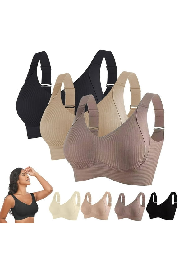 3-Pack Lift Support Bras - Wire-Free Anti-Sagging for Mature Women, Front Closure Seamless Comfort, G M