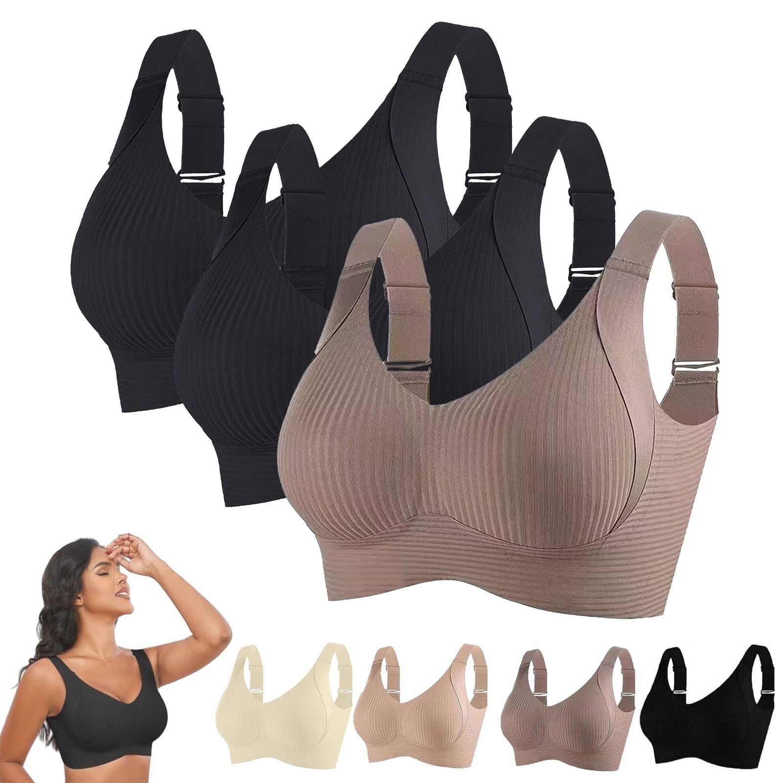 3-Pack Lift Support Bras - Wire-Free Anti-Sagging for Mature Women, Sleep Bras for Women Everyday Bra, L 2XL
