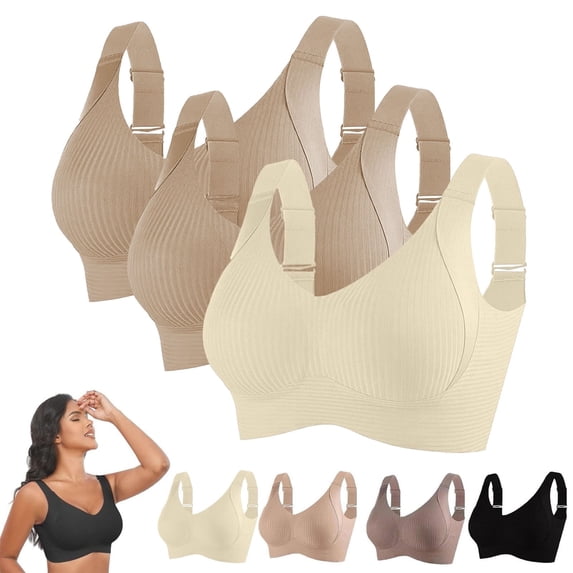 Hugcore 3-Pack Lift Support Bras - Wire-Free Anti-Sagging for Mature Women, Front Closure Seamless Comfort, Q M