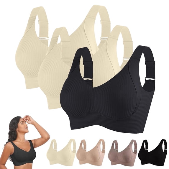Hugcore 3-Pack Lift Support Bras - Wire-Free Anti-Sagging for Mature Women, Front Closure Seamless Comfort, S M