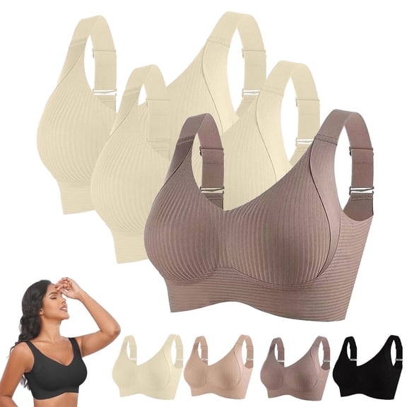 Hugcore 3-Pack Lift Support Bras - Wire-Free Anti-Sagging for Mature Women, Front Closure Seamless Comfort, T M