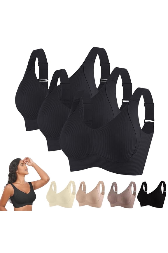 3-Pack Lift Support Bras - Wire-Free Anti-Sagging for Mature Women, Front Closure Seamless Comfort, X 3XL
