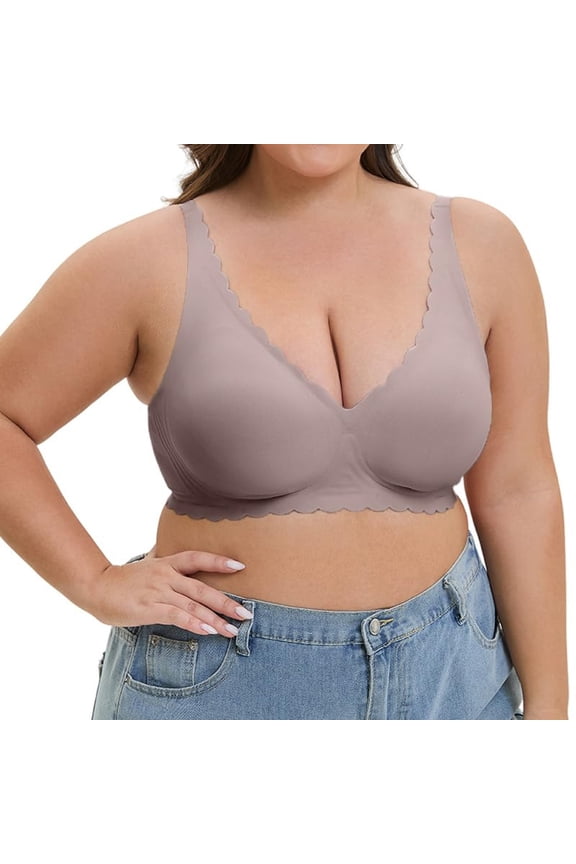 Bras for Women Plus Size, Womens Supportive T Shirt Bralette Deep V Wireless No Wire Push Up Bras Comfortable Bras for Women White 3XL