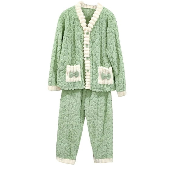 Hugcore Button Up Pajamas for Women Women's 2 Piece Soft Cozy Sleepwear Oversized Fuzzy Fleece Pajama Set Long Sleeve Fall Winter Pajamas Cute Pajama Sets for Women, Light Green, One Size