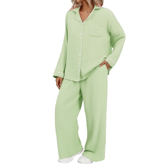 Hugcore Cute Pj Sets Woman Womens Pajamas Set Long Sleeve Sleepwear Soft Pjs Lounge Sets Loose Comfy Ladies Plush Sleepwear Matching Pajamas, Green, L