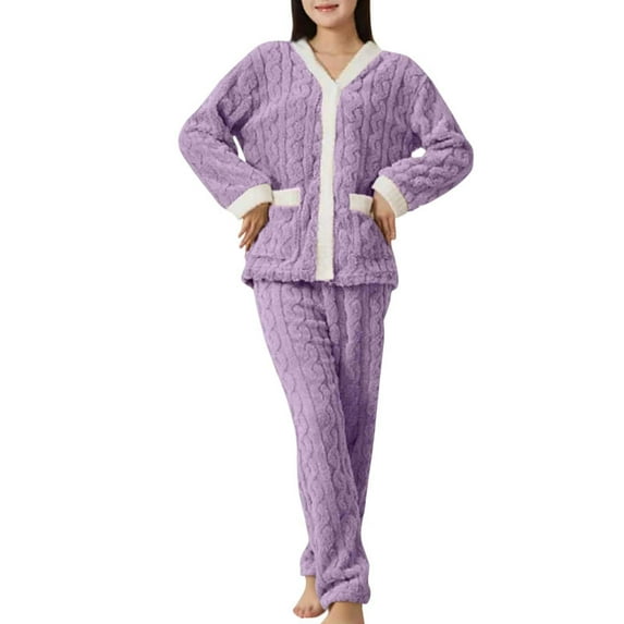 Hugcore Fleece Pajamas Women, Womens Pajama Sets 2 Piece Soft Cozy Warm Fluffy Sleepwear Lounging Warm Sleepwear Warm Pajamas for Women Purple One Size