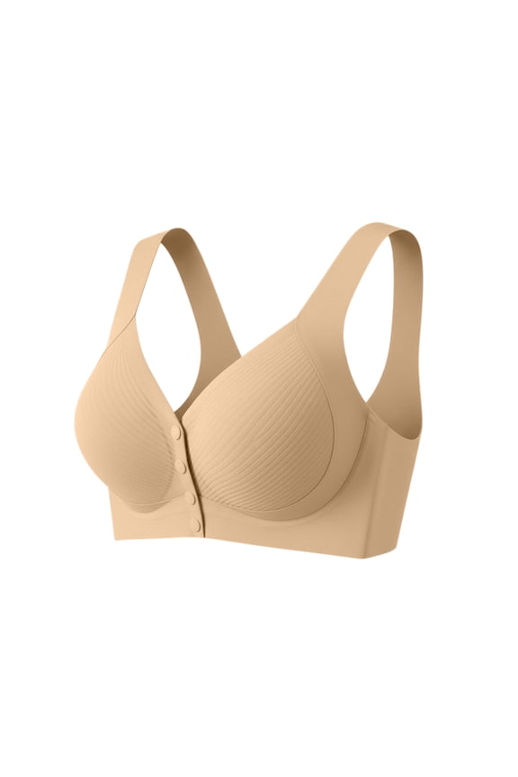 Front Close Bras for Older Women, Women's Front Closure Full Coverage Supportive Bra Soft Post Surgery Mastectomy Bra No Wire Bras for Women Khaki XL