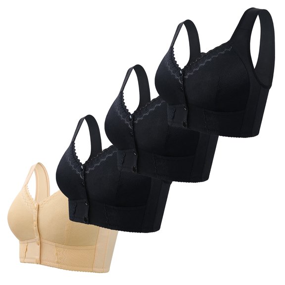 Hugcore Front Snap Bras for Women 4PC Comfort Bra with Wide Straps for Women Wireless No Underwire Convenient Seamless Supportive Bralettes Full Coverage Wireless Bras for Women P 42
