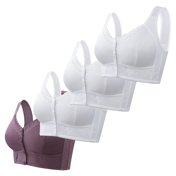 Hugcore Front Snap Bras for Women 4PC Comfort Bra with Wide Straps for Women Wireless No Underwire Convenient Seamless Supportive Bralettes Full Coverage Wireless Bras for Women I 42