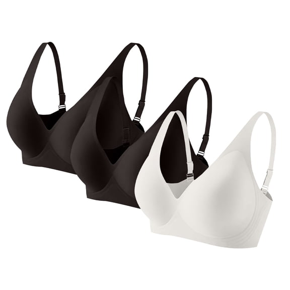 Hugcore Ladies Bras 3-Pack Wireless Bras for Women Comfort T Shirt Bra Gather Bra, No Wire Unlined Comfort Soft for Sleep Bra Pack N S