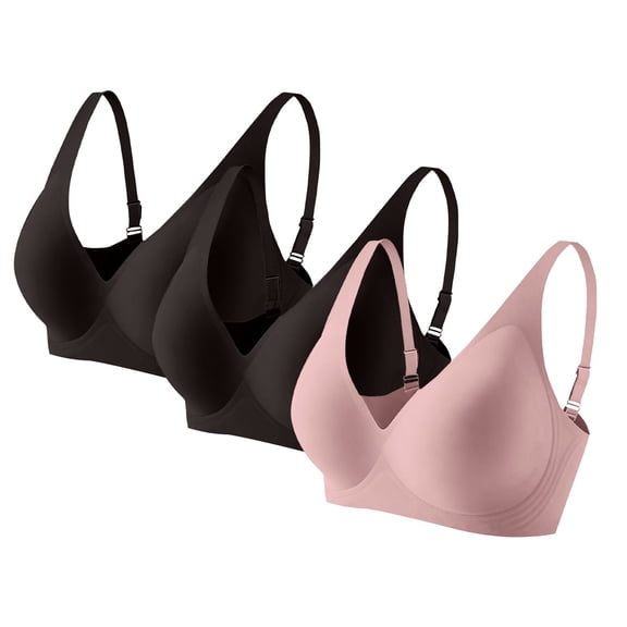 Hugcore Ladies Bras 3-Pack Wireless Bras for Women Comfort T Shirt Bra Gather Bra, No Wire Unlined Comfort Soft for Sleep Bra Pack O 2XL