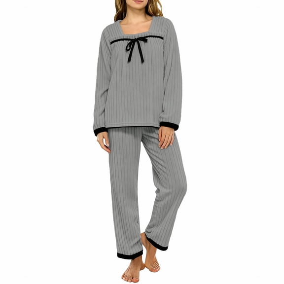 Hugcore Lounge Sets for Women, Women's Winter Flannel Pajama Set Coral Fleece Thickened for Warmth 2025 Cozy Loungewear Winter Pajamas for Women Grey 2XL