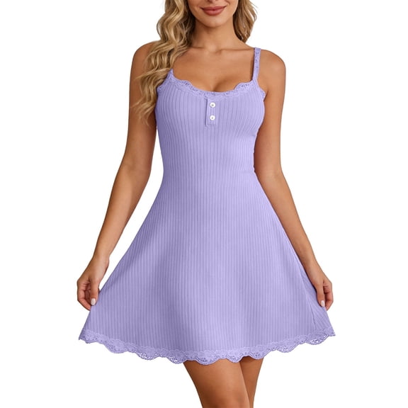 Hugcore Night Dress for Women Sleepwear, Cute Night Gowns for Women Sleeveless Cami Sleep Dress Loungewear Soft Chemise Nighties Tank Nightgowns for Women Purple XL