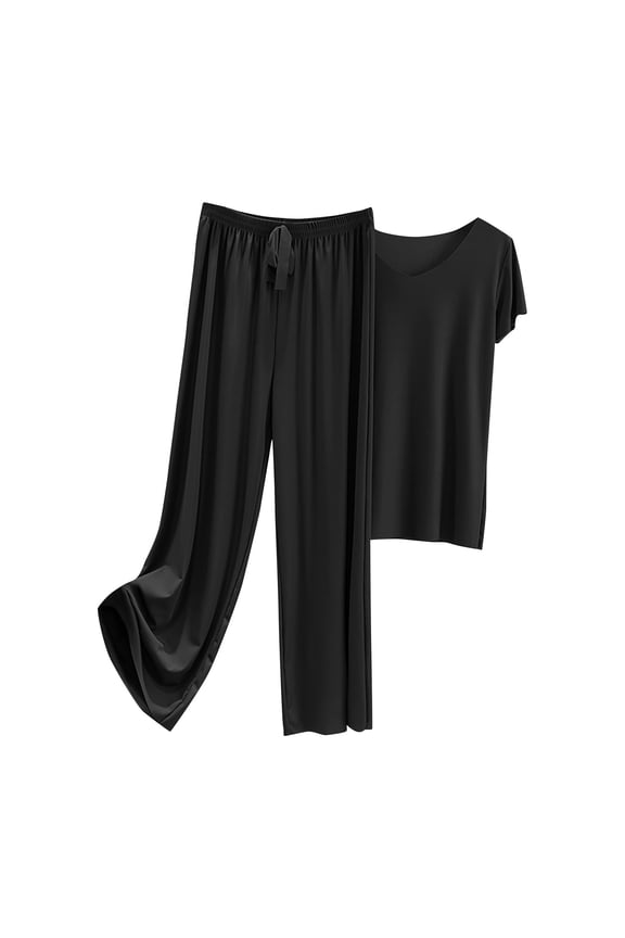 Pajamas for Women Womens Daily Family Clothes Short Sleeve Tops Pants Shirt Trousers Set Cozy Pjs for Women Set Black L