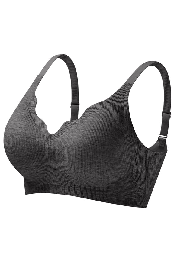 Push Up Bras for Women, Women No Underwire Seamless Plunge Bralettes Padded T Shirt Bra Mesh V Neck Bralette Wireless Bras with Support and Lift Dark Gray L