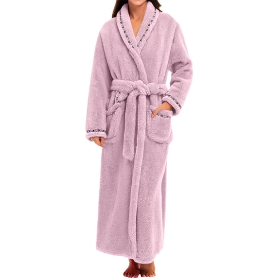 Hugcore Robes for Women Women's Shawl Flannel Robe Belted Fuzzy Fleece Nightgown Warm Winter Plush Loungewear Bathrobe with Pockets Long Robes for Women, Light Violet, M