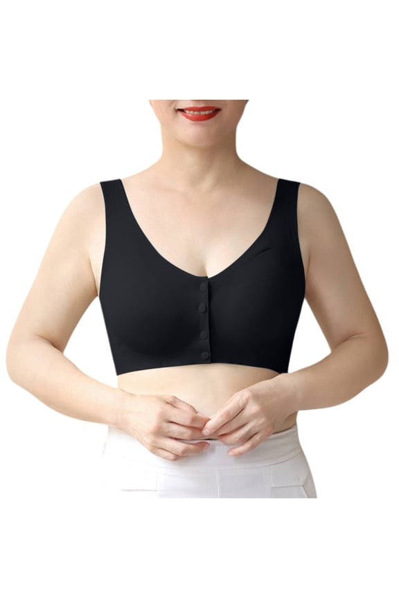Supportive Bras for Women, Everyday Bra for Women Front Closure Full Coverage Comfortable Snap Closing Bras Bras for Older Women Black L