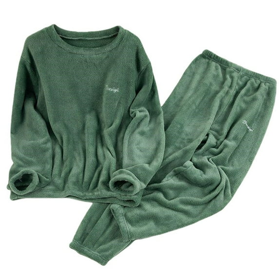 Hugcore Warm Pjs for Women Set 2 Piece Fleece Pajamas for Women Set Soft Comfy Fleece Pjs Pullover Pants Loose Plush Sleepwear Winter Pajamas for Women, Green, M