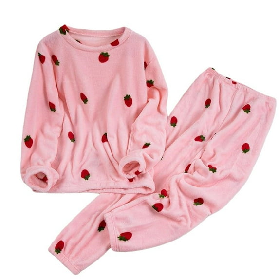 Hugcore Warm Pjs for Women Set 2 Piece Fleece Pajamas for Women Set Soft Comfy Fleece Pjs Pullover Pants Loose Plush Sleepwear Winter Pajamas for Women, Pink, M
