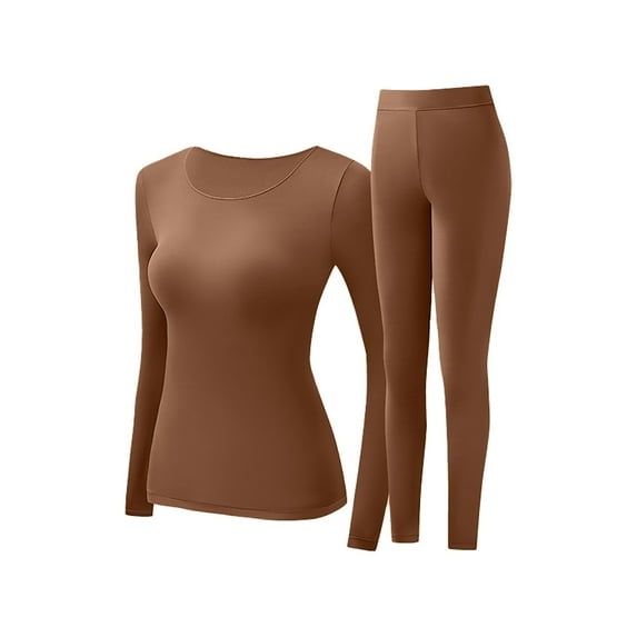 Hugcore Winter Clothing for Women Women Ultra-Soft Set Base Layer Top & Bottom Long Johns for Women Thermal Sets Cold Weather Top Bottom Thermals for Women, Brown, XL